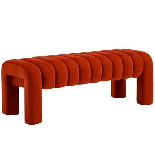 43.3" Bedroom Bench, Upholstered Entryway Bench, Modern End of Bed Ottoman with Solid Wood Legs and Adjustable Foot Pegs for Entryway, Dining Room and Living Room (Rust Velvet) - color: Rust Velvet, size: 43.3"