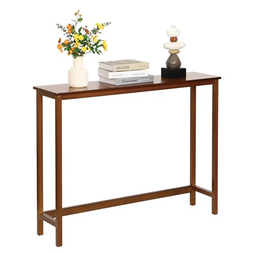 Bamboo Narrow Console Table, 39.4"(L) Wood Small Entryway Table, Accent Slim Hallway Tables, Thin Sofa Side Tables for Hallway, Living Room, Bedroom, Foyer, Walnut - color: Walnut