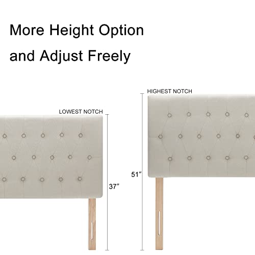 Tufted Upholstered Full Size Bed Headboard in Modern Button Design, Adjustable Solid Wood Head Board, Premium Linen Fabric Padded Headboards in Bedroom (Beige) - color: Beige, size: Full