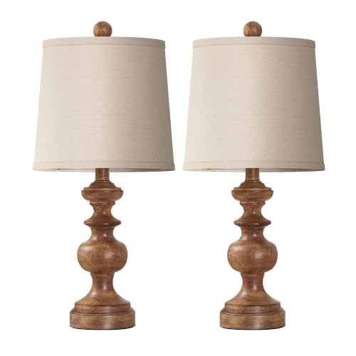 Farmhouse Table Lamp Set of 2, Rustic Table Lamps for Living Room Bedroom, 22" Mid Century Modern Desk Lamp Bedside Nightstand Lamps with Linen Tapered Drum Shades, Wood Grain - color: Wood Grain