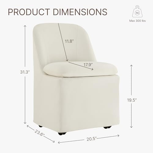 KISLOT Upholstered Dining Chairs with Casters, Washable Cover Modern Dining Room Chairs with Thick Cushion & Sturdy Metal Frame for Kitchen, Living Room, Dressing Room, Beige Fabric, Set of 2 - color: Beige, size: set of 2