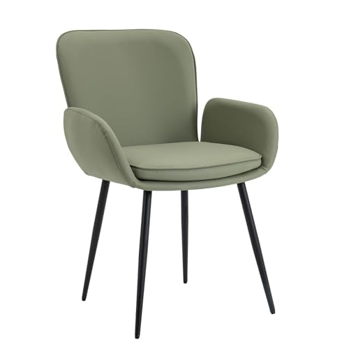 VKNOW Modern Faux Leather Dining Chairs Set of 4 with Armrest, Green | Armed Dining Room Chairs with Metal Legs, Kitchen Chairs for Restaurant Kitchen Living Room - color: Green-leather, size: Set of 4