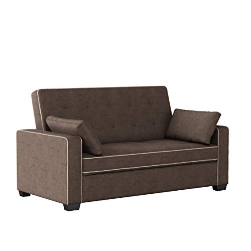 Serta Ainsley 66.5" Convertible Sleeper Loveseat, Full Size, Dreamcoil Comfort, Soft Woven Fabric, Java - color: Java, size: Full Loveseat