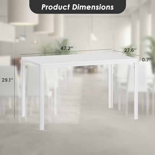 Farini White Dining Table for 4-6 Person,47"" Rectangular Wooden Dining Table Top and Metal Frame for Home Kitchen Dining Desk (47 inch,White), DT003 - color: White, size: Rectangle