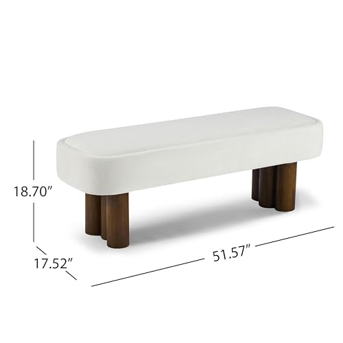 Christopher Knight Home Damas Fabric Upholstered Dining Bench, Wooden Entryway Bench, Long Sofa Footstool for Living Room, Bedroom End of Bed Bench, Milky White+Walnut - color: Milky White+walnut