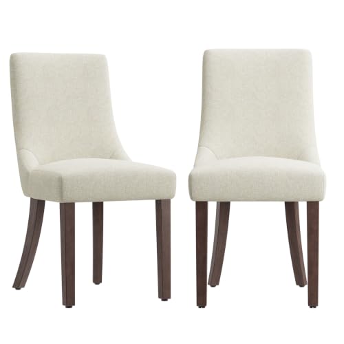 MALOL Wooden Dining Chairs Set of 2, Upholstered Kitchen & Dining Room Chairs with Solid Wood Legs Curved Backrest Farmhouse Accent Chair for Dining/Kitchen/Living Room, Beige - color: Beige, size: Set of 2