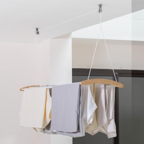 Ceiling Mounted Drying Racks for Laundry-Space-Saving Ceiling Clothes Drying Rack-Pulley Drying Rack-Wood, Metal, Ceiling Clothing Rack-Ceiling Mount Drying Rack-Clothes Drying Rack Ceiling Mounted