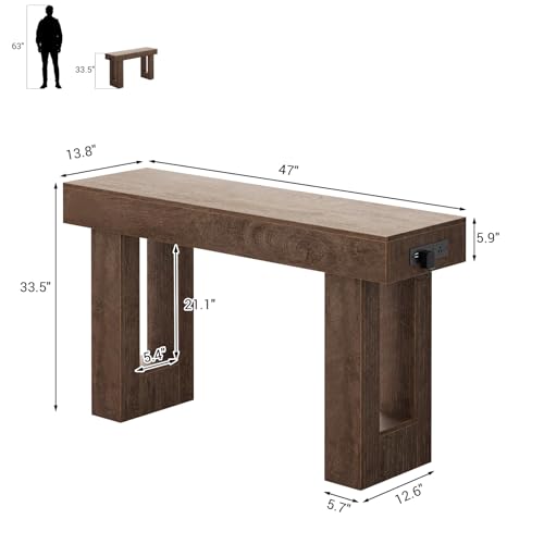 Unikito 47" Entryway Table with Socket & Sensor Light, Rustic Oak | Narrow Console Table with Storage Behind Couch, Farmhouse Foyer Table with Open Storage Versatile for Entrance Living Room - color: Rustic Oak, size: 47IN