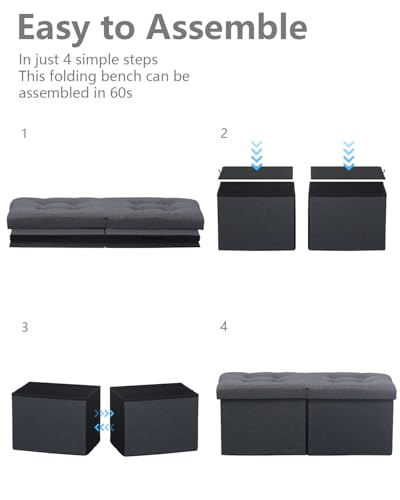 AmasSmile Footrest Ottoman Storage Bench,34" Linen Folding Chest,Gray | Large Ottoman with Storage,Thicker Foam Padded Seat,Livingroom,Dorm,Bedroom,Entryway,Easy to install,34 x 13 x 13in - color: Grey-linen