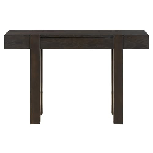 Rustic Console Table with Hidden Drawer, Wooden Sofa Table Behind Couch | Side Power Outlet,for Entryways, Living Room, Foyer, Espresso - color: Espresso