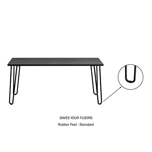 Lavish Home Small Space Coffee Table with Hairpin Legs – Minimalist Industrial Living Room Table with Woodgrain-Look Top and Steel Legs (Black) - color: Black Woodgrain