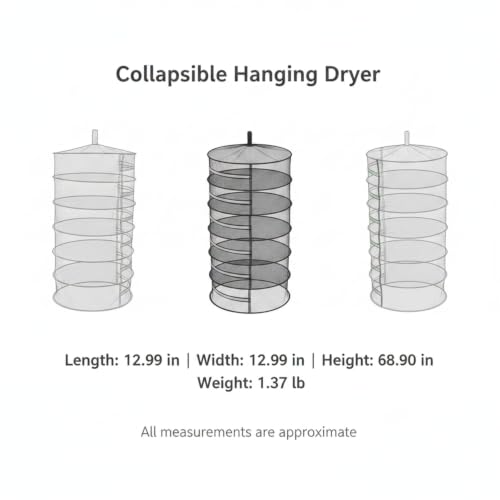 Collapsible Hanging Dryer with Zippered Mesh Layers, Space-Saving Foldable Air Drying Rack for Kitchen, Balcony, and Laundry (Black) - size: 12.99 x 12.99 x 68.9 in