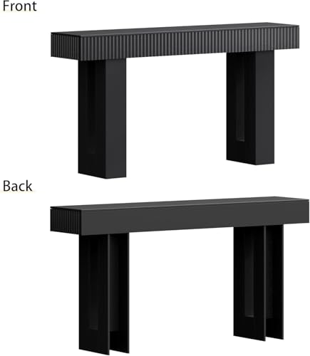 63-Inch Long Entryway Console Table with a Fluted Design, Thick Wood Farmhouse Sofa Table Behind Couch, Narrow Hallway Accent Table for Living Room, Foyer, Entrance, Modern Black - color: Black, size: 63 Inch