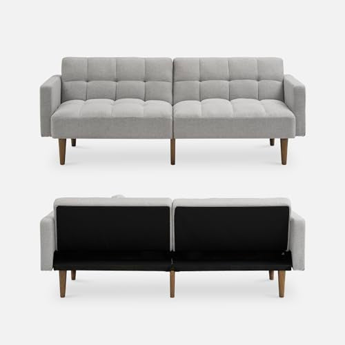 mopio 76.4" Futon Sofa Bed Tufted Styled, Sleeper Couch (Light Gray, Fabric) - color: Light Gray, Fabric