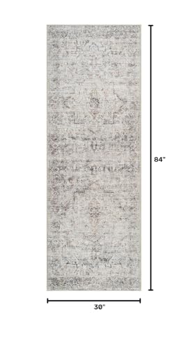 Bloom Rugs Caria Washable Non-Slip 7 ft Runner - Ivory/Gray/Caramel Traditional Runner for Entryway, Hallway, Bathroom, and Kitchen - Exact Size: 2'6" x 7' - color: Ivory / Gray / Caramel, size: 2'6" x 7' (Runner)