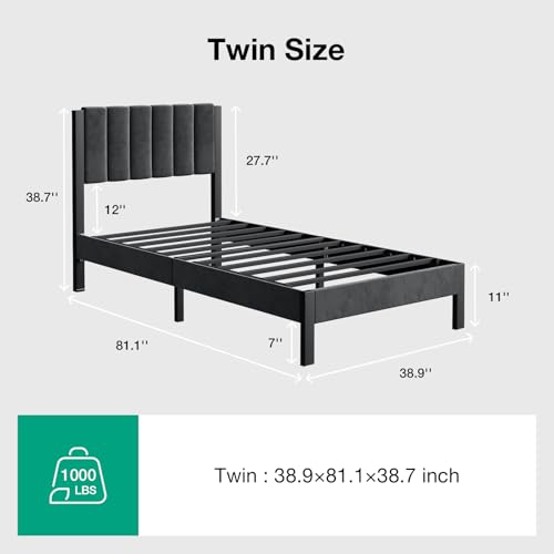 Novilla Twin Bed Frames with Piano Keys Headboard and Footboard, Metal Platform Bed Frame Twin Size, No Box Spring Needed, Easy Assembly, Steel Slats Support, Velvet Black - color: Black, size: Twin