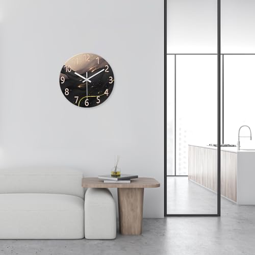 Black and Gold Wall Clocks Battery Operated 14 Inch | Wall Clock Silent Non Ticking Glass Decorative Wall Clock for Office Living Room Bedroom Kitchen - color: Black3, size: 14 Inch