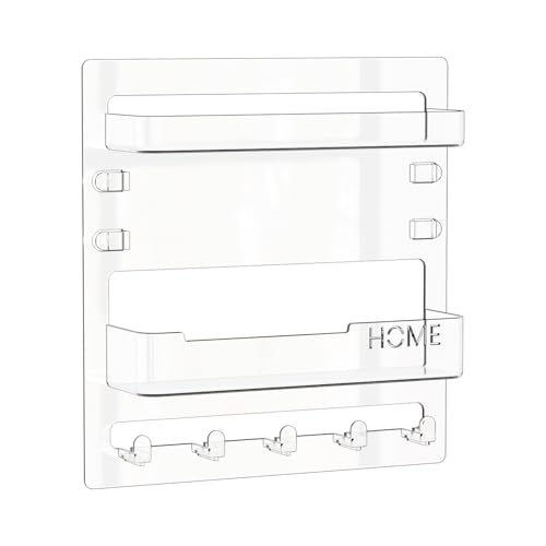 Bedside Shelf for Dorm Bed,Rv,Small Room and Nightstand,Wall Mounted Floating Shelves and Bedside Wall Organizer for Remote,Phone Holder,Charging Shelf,Cute Bedroom Decor for College Girl,Clear