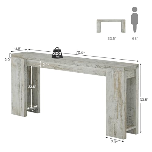 1Easylife 70.9-Inch Farmhouse Console Table, Narrow Wooden Sofa Table | Extra Long Entryway Accent Table for Living Room, Hallway, Entrance, Foyer, Distressed White - color: Distressed White