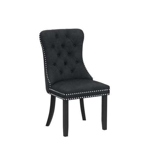 Virabit Velvet Dining Chairs, Tufted Upholstered Dining Chairs with Nailhead Back and Ring Pull Trim, Solid Wood Dining Chairs for Kitchen/Bedroom/Dining Room (Black, Set of 2) - color: Black, size: set of 2