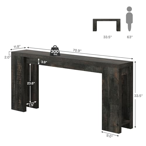 1Easylife 70.9-Inch Farmhouse Console Table, Narrow Wooden Sofa Table | Extra Long Entryway Accent Table for Living Room, Hallway, Entrance, Foyer, Black - color: Black