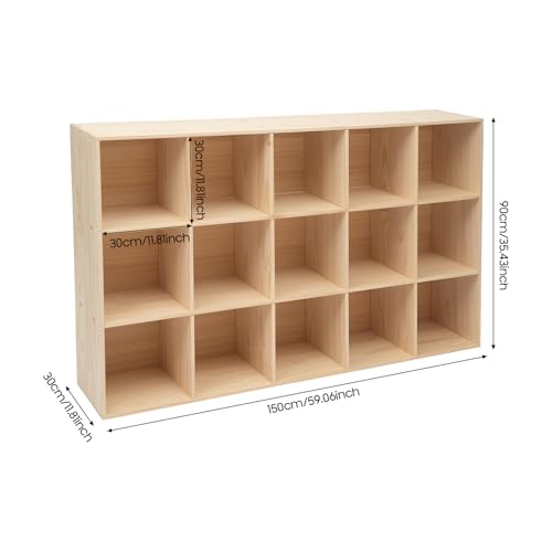 15 Cube Storage Organizer, Solid Wood Bookshelf with Back Panel, Floor Standing Open Bookcase, Vertical or Horizontal Shelf Unit for Living Room Office (59.1" L x 11.8" W x 35.4" H) - size: 15-Cube