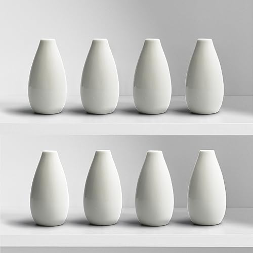 Modern White 4.1'' Small Ceramic Vase Set of 8 for Living Room Bedroom Office Minimalist Flower Vases for Bouquet Fake Plant Home Decor 8 Pack - color: 8 Pack White - Style 2