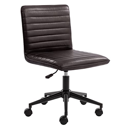 Furnimart Armless Swivel Rolling Desk Chair, Adjustable Faux Leather Vanity Chair with Gold Legs, Cute Task Chair with Wheels for Living Room Bedroom Studying Small Places (Black/Brown) - color: Leather-blackbrown