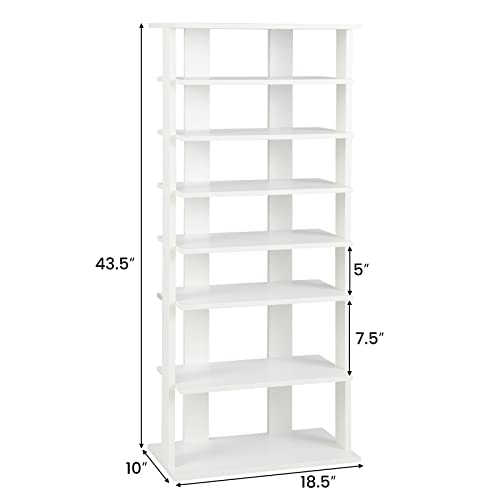 Tangkula 8-Tier Vertical Shoe Rack, Space-Saving Corner Shoe Organizer for 14 Pairs, Narrow Shoe Storage for Entryway, Front Door, or Closet - color: White, size: 10" x 18.5" x 43.5"