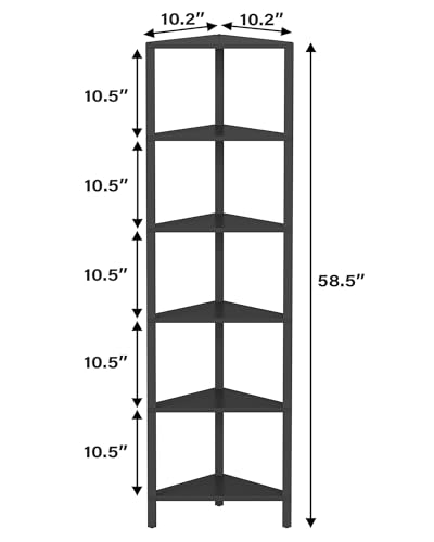 TUTOTAK Corner Shelf, 6-Tier Corner Bookshelf for Small Space | Narrow Display Corner Shelf Stand with Storage Rack, for Living Room, Bedroom, Black BS05BK006 - color: Black, size: 6-Tier Ordinary