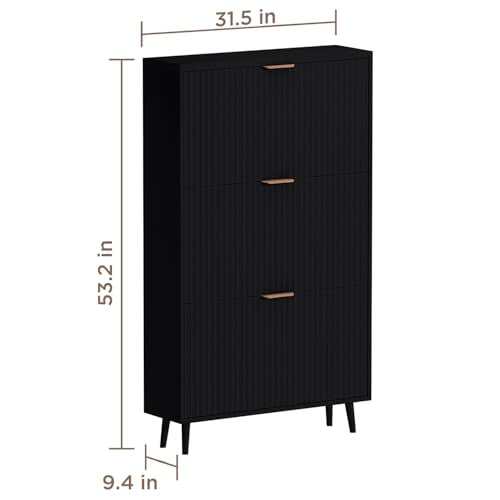 Shoe Cabinet Storage,Modern Freestanding Organizer with 3 Flip Drawers,Narrow Shoe Rack Cabinet for Entryway,Black - color: Black, size: 3-Drawers