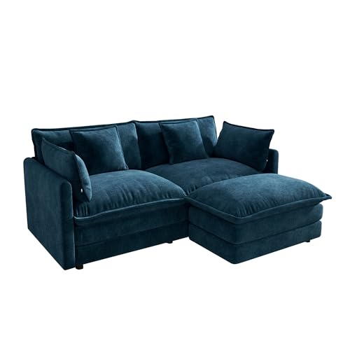 76.7 Inch 2-Seat Modular Sectional Cloud Sofa, L-Shaped, Blue | Chenille Deep Seat Sofa with Pillow for Living Room, Bedroom and Apartment - color: Blue, size: 76.7 inch-L