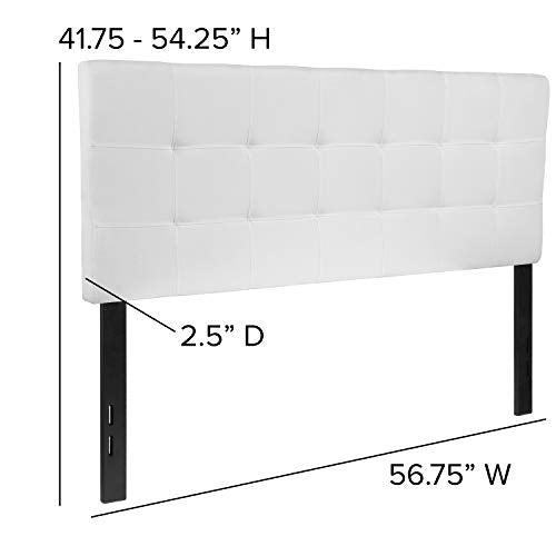 EMMA + OLIVER White Full Quilted Tufted Headboard | Adjustable Bed Rail Slots, Fabric Upholstered - color: White, size: Full