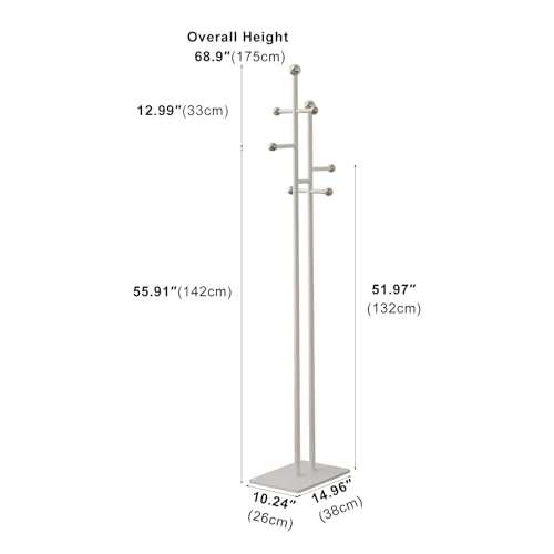 Metal Standing Coat Rack for Entryway Bedroom Living Room (White) | Easy Assembly, Compact Footprint, Space Saver, Metal Frame, Marble Base, Sturdy, 8 Spherical Hooks, Office, Corner - color: A White