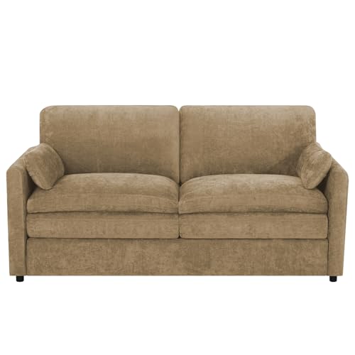 69" Chenille 2 Seats Sofa with 2 Pillows, Camel | Modern Upholstered Sofa with Deeper Seats, Comfy Sofa with Thickened Cushions for Living Room, Apartment - color: Camel, size: Loveseat