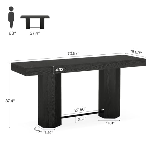 Tribesigns 70.9" Extra Long Bar Table, Industrial Counter Height Table, Rectangular Bar Height Tables with Metal Footrest for Kitchen Dining Room, Living Room, Pub (Black) - color: Black