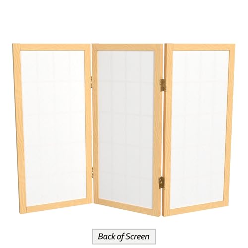2 ft. Short Desktop Window Pane Shoji Screen - Natural - 3 Panels - color: Natural, size: 3 Panel