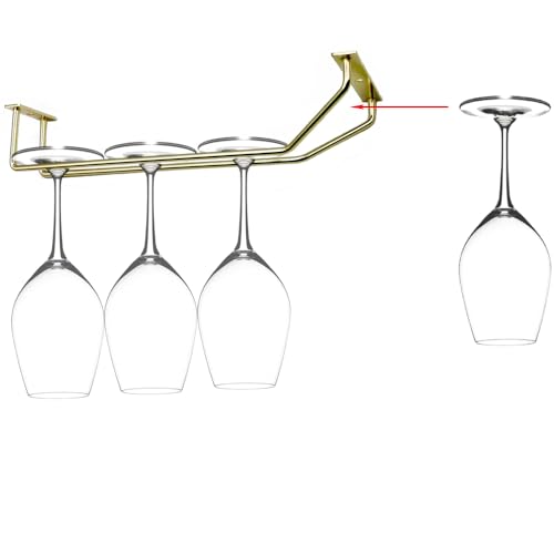 10.8 Inch Gold Wine Glass Rack, Under Cabinet Wine Glass Holder, Wine Glass Hangers Under Shelf, Stemware Rack, Hanging Stemware Holder for Cabinet Kitchen Bar, Set of 2 - color: Gold, size: 10.8 Inch 2 Pack