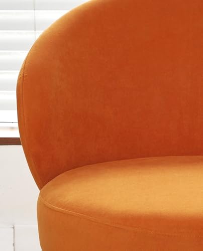 GDFStudio 27" Modern Accent Chair, Comfy Lounge Chair, Velvet Upholstered Chair, Mid Century Modern Armchair with Metal Leg, Solid Wood Frame, Cushion Barrel Side Chair for Living Room Bedroom, Orange - color: Orange + Velvet