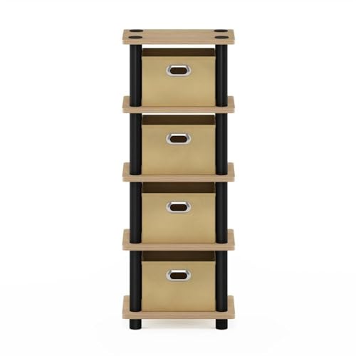 FURINNO LAci 4-Bins System Rack, Oak/Black/Light Brown - color: Oak/Black/Light Brown, size: 4-Bins