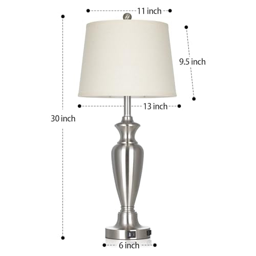 Cinyirong 30" Tall Silver Table Lamp for Living Room, 3-Way Dimmable Touch Control Bedside Lamp for Bedroom Nightstand with USB A+C Ports & AC Outlet (1 Pack) - color: Silver (1 Pack)