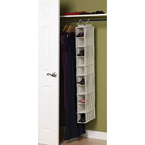 Household Essentials 311322 Hanging Shoe Storage Organizer for Closets |10 Pocket Shelves | Natural Canvas - color: Natural