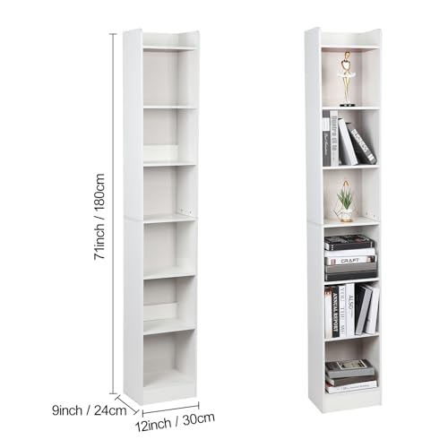 71 Inch Tall Narrow Bookcase, Floor Standing Storage Cabinet, Corner Bookshelf with Storage, 7 Tier Cube Display Shelf Storage Organizer for Home Office Small Space, White