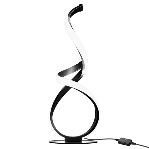 Modern Dimmable LED Spiral Touch Table Lamp for Nightstand | 3 Color Temperature Desk Lamp, Unique Bedside Light for Living Room, Bedroom, Cool Lamps for Ideal Gift, Black - style: S-Shape-Black
