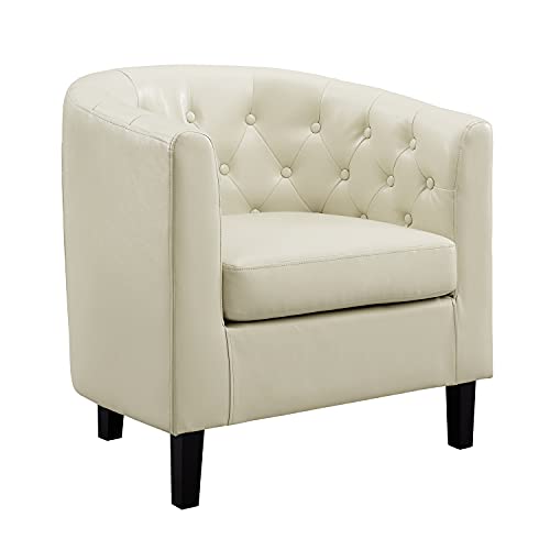 Naomi Home Emma Faux Leather Tufted Barrel Accent Chair - Cream | Solid wood frame, sturdy legs and easy-clean faux leather create lasting comfort for living room, bedroom or office. - color: Cream, style: Barrel