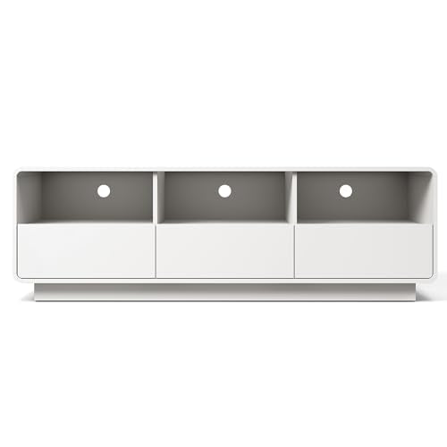 RoyalCraft TV Stand for TVs Up to 65", Modern White Entertainment Center with 3 Storage Drawers and LED Lights, Curved Wood Media TV Console for Living Room, Bedroom - color: White