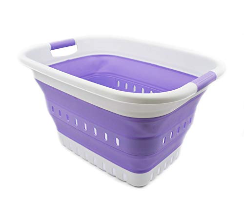 SAMMART 37L (9.77 gallon) Collapsible Plastic Laundry Basket - Foldable Pop Up Storage Container/Organizer - Space Saving Hamper/Basket (1, White/Lt. Purple) - color: White/Lt. Purple