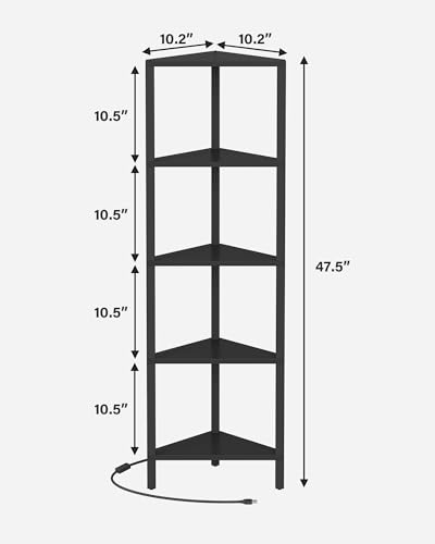 TUTOTAK Corner Shelf with LED Light, 5-Tier Corner Bookshelf | for Small Space, Narrow Display Corner Shelf Stand with Storage Rack, for Living Room, Bedroom, Black BS05BK005L - color: Black, size: 5-tier With Led