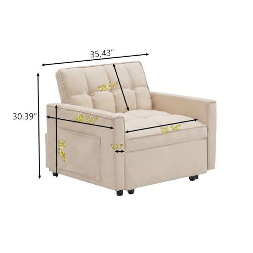 Sleeper Chair with Pull Out Bed, 3 In1 Convertible Couch Bed, White | Adjustable Backrest,Soft Cushioning,Handy Side Pocket - color: D-white-g5