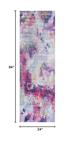 Non Slip Rugs 2x7 Modern Abstract Easy Silk Rubber Backing Soft Runner Rug for Hallways Easy to Clean Non Shedding Kitchen for Laundry Room Indoor Area Carpet (Lilac - Purple, 2x7) - color: Lilac, size: 2' x 7' (Rectangular)